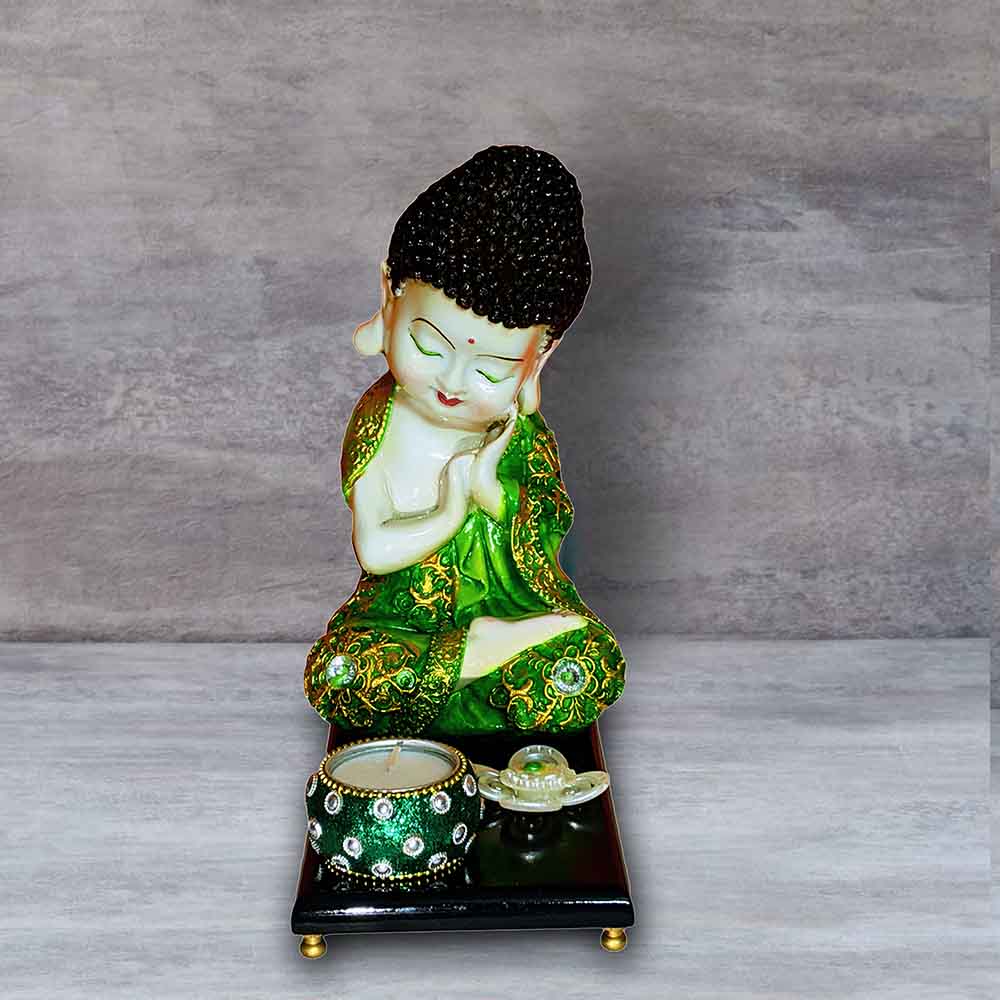 Green Baby Buddha Sataue on Tray